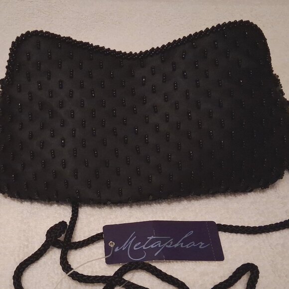 Metaphor Vintage Black Beaded Formal Evening Clutch Bag with Mirror EUC - Picture 3 of 12
